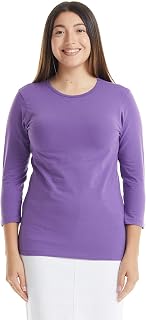 3/4 Sleeve Crew Neck Cotton T-Shirt for Women - Relaxed Fit - Base Layering Top