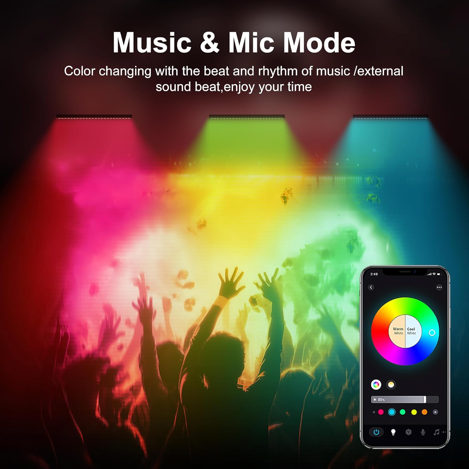 Smart Wall Washer Light Bar 20in RGBCW – Linkable Waterproof LED Light for Indoors/Outdoors with App/Voice Control, 16M Colors, Dimmable, Music Sync, 50 Scene Modes, Timer, AC120V