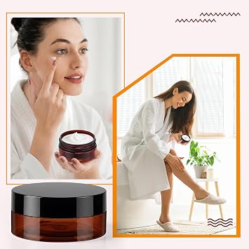 24 Pcs 2/4/6/8/10/12oz Plastic Amber Jar Container with Black Lid and Label, Empty Round PET Cosmetic Jars for Cream, Body Butter, Balm, Salve, Travel (2oz, Amber Jar with Black Lid)
