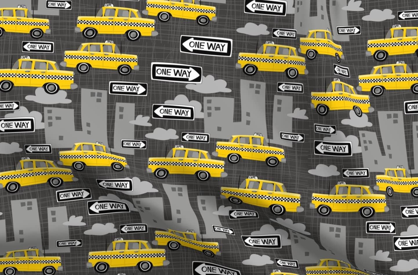 Spoonflower Fabric - Taxi City Gray Yellow Kids Printed on Upholstery Velvet Fabric Fat Quarter - Upholstery Home Decor Bottomweight Apparel