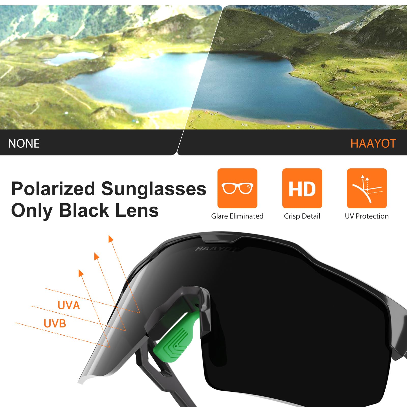 HAAYOT Polaryzacyjne sportowe okulary przeciwsłoneczne dla mężczyzn kobiet baseball jazda na rowerze bieganie softball okulary rowerowe 5 soczewek zielone