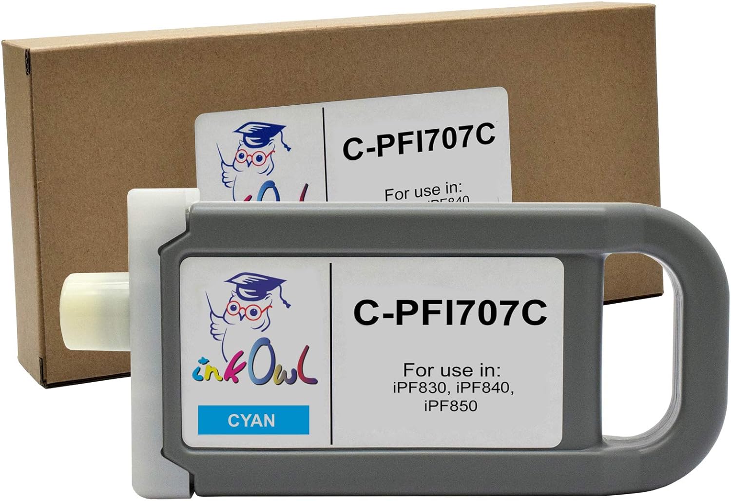 InkOwl Compatible Ink Cartridge Replacement for Canon PFI-707C (700ml, Cyan) for iPF830, iPF840, iPF850 Printers