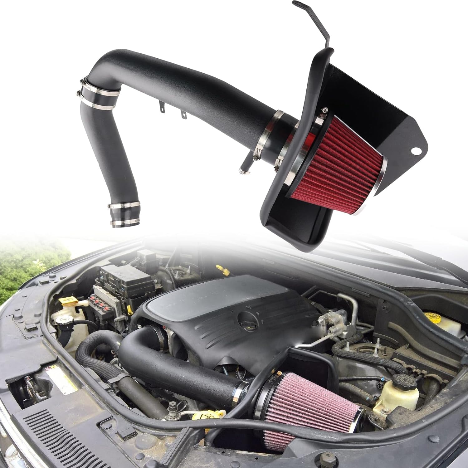 Cold Air Intake with Heat Shield Compatible with 2011-2015 Jeep Grand Cherokee 3.6L V6 Gas, 2011-2015 Dodge Durango 3.6L V6 Gas, Heat-Resistant Aluminum Pipe, High-Flow Filter