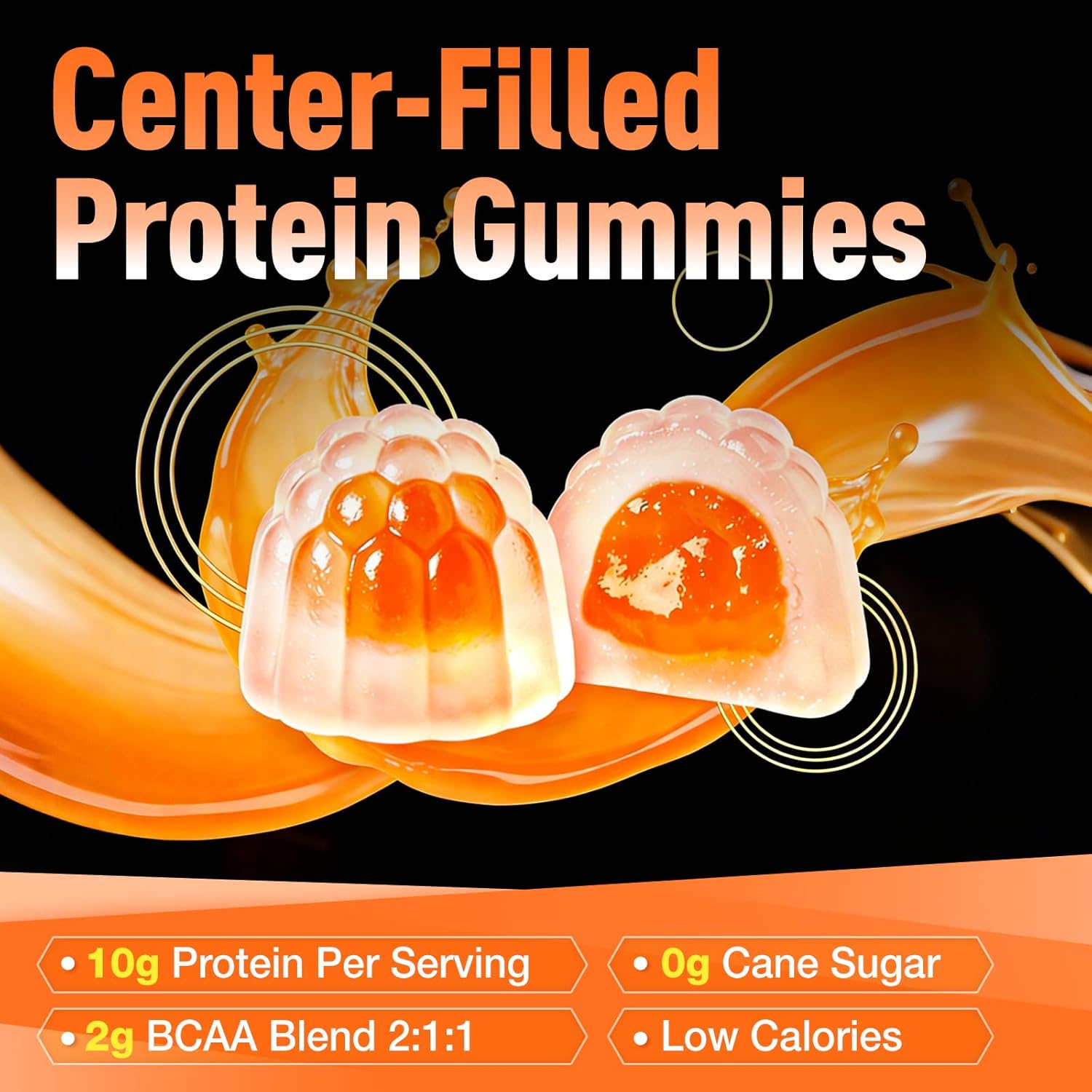 Whey Protein Gummies with BCAA 2:1:1, 10g Protein per Serving for Men & Women, Low Calorie, Sugar Free, Orange Flavor, 120 Count