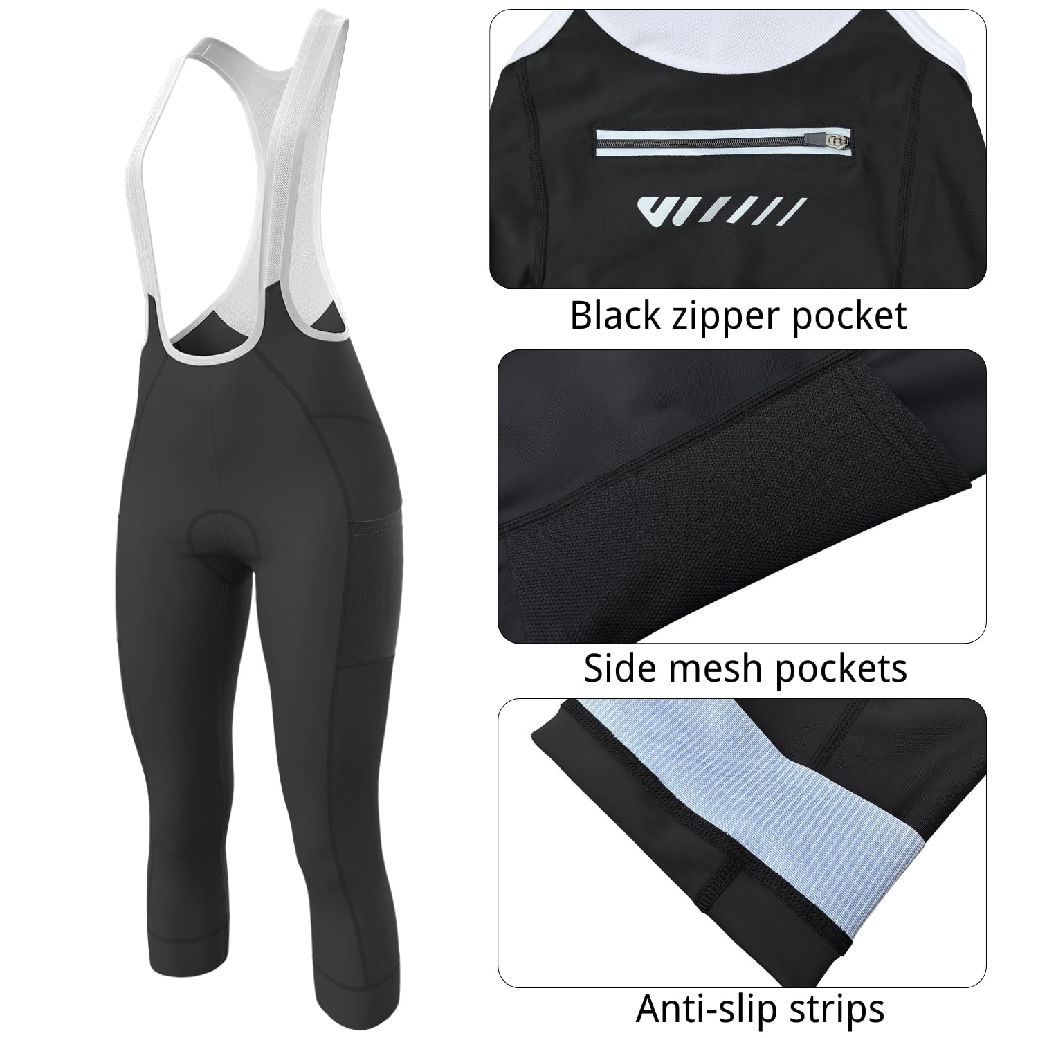 Lo.gas Pantaloni da Ciclismo Donna 3/4 Imbottiti–Salopette Elasticizzata con Tasche,Traspiranti e Vita Alta,Antiscivolo,per Uso Quotidiano e Tour