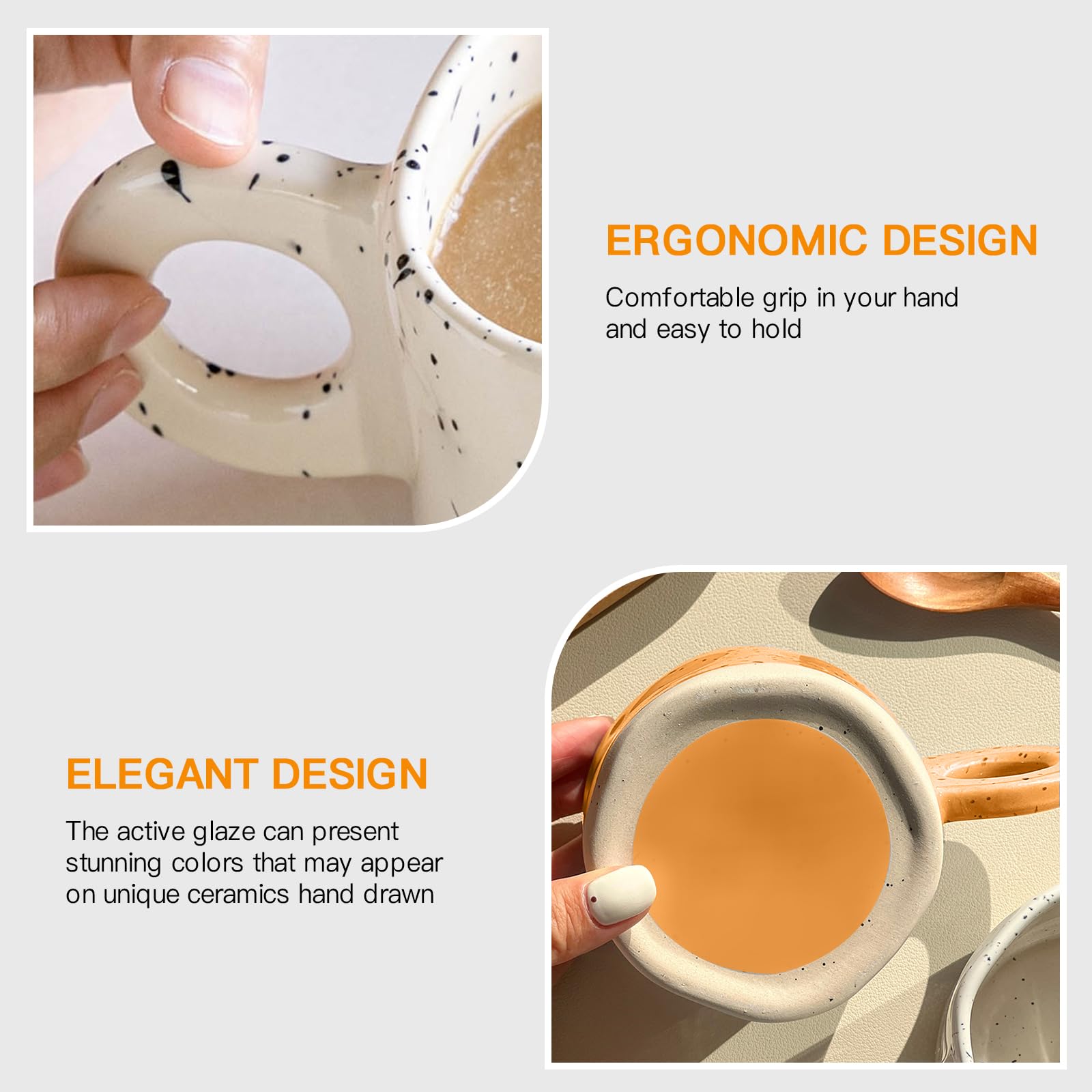 Juego de 4 tazas de café de cerámica de 10 onzas, juego de tazas de café con asa grande para café, té, cacao, leche, hornos de microondas y lavavajillas