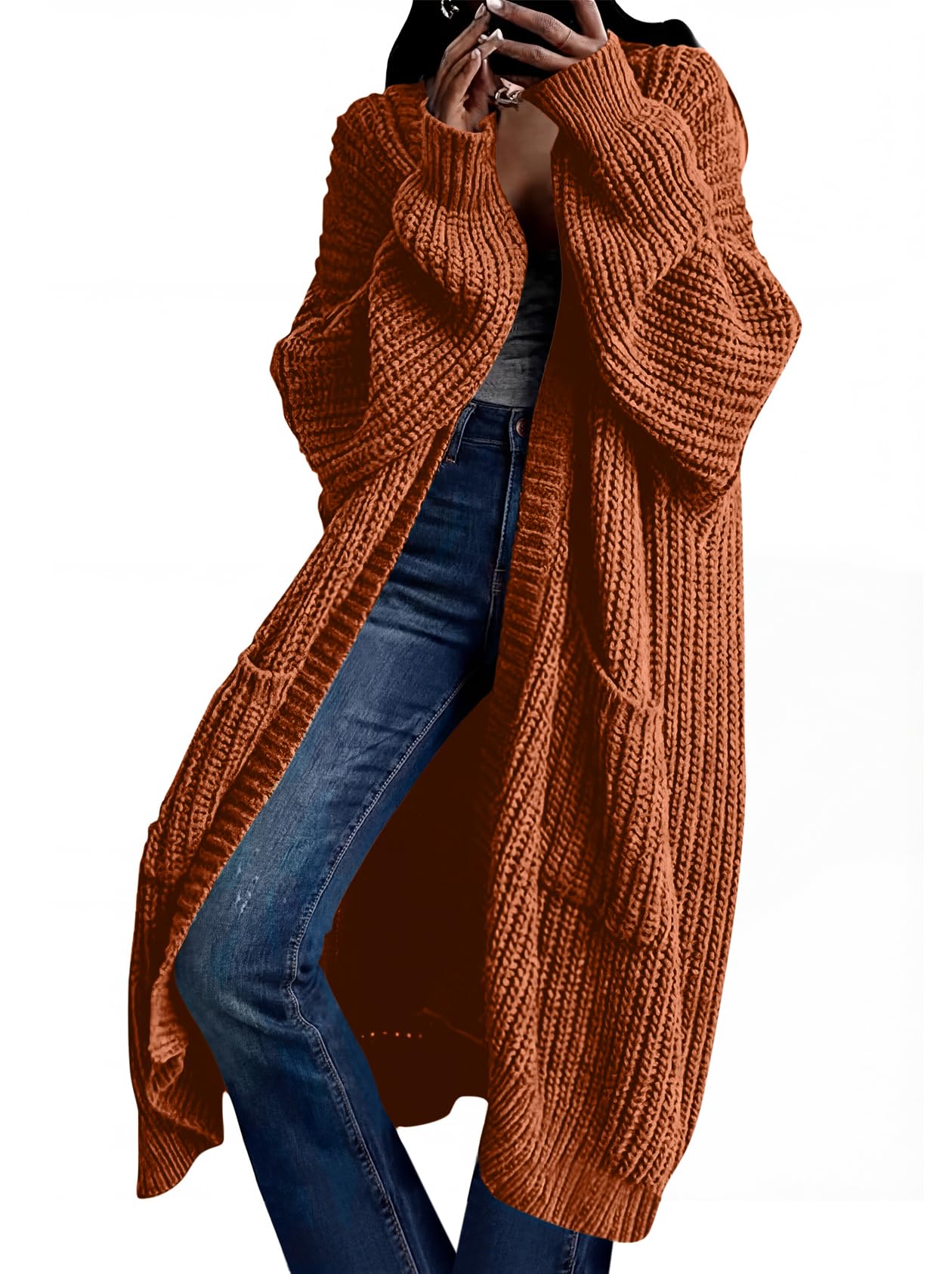 augcone Women's Oversized Cardigans Sweater Long Coat Knit Fall Winter Cozy Outfits with Pockets-picture-51