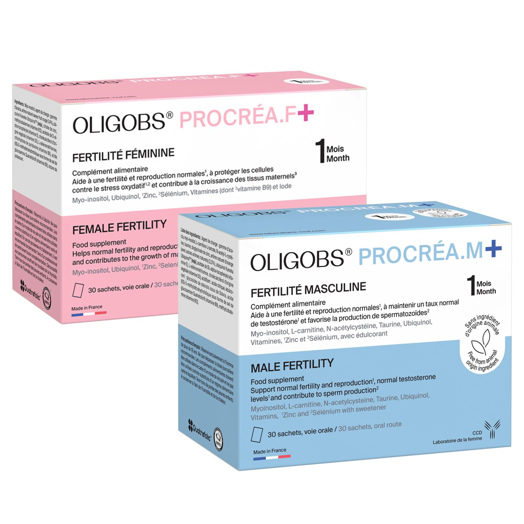 Pack Fertilité Couple | Complément fertilité homme & femme | Procréa.F+ & Procréa.M+ | Myo-Inositol, Quatrefolic, L-Carnitine, Zinc, Sélénium, Ubiquinol | 2 x 30 sachets | Laboratoire CCD