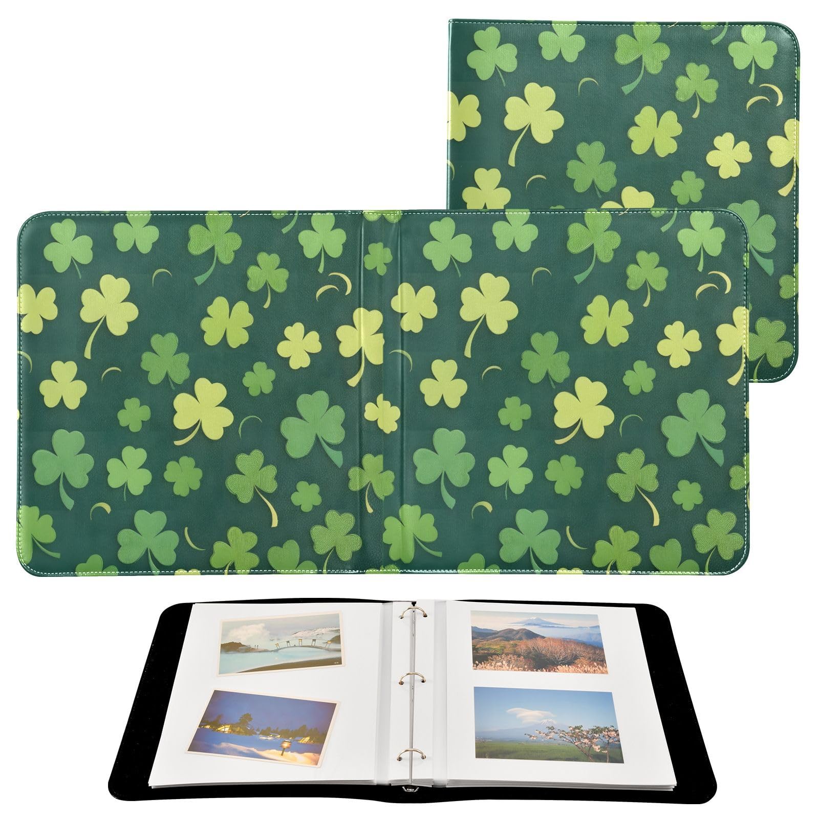FLildon Photo Album Self Adhesive DIY Scrapbook Album Green Shamrock St Patrick's Day 3 Ring Binders Photo Book 40 Pages 8x10 for Memory