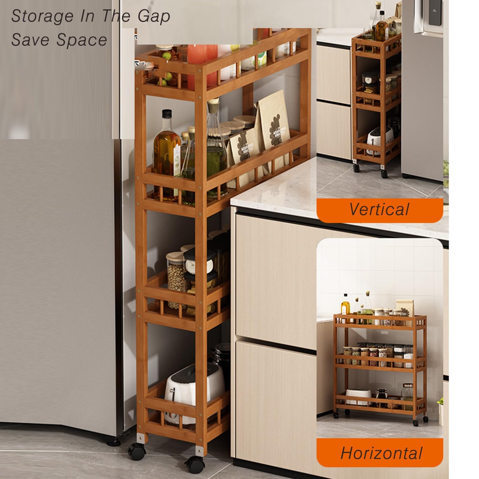 Carrello portaoggetti sottile a 2/3/4 ripiani per bagno, lavanderia e spazi ristretti, con ruote, 50 x 18 x 69 cm, compatto