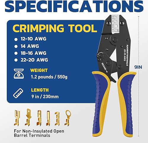 Miniatura 2 de Haisstronica Herramienta de prensado para receptáculos de terminales de barril abierto no aislados,Herramienta de crimpadora de alambre de trinquete