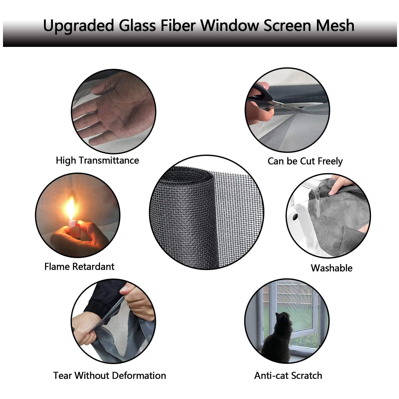 Fliegengitter Meterware Insektenschutzgitter 1x16.5m Fliegengitter Ersatznetz Fiberglas Zuschneidbar Insektenschut Ohne Bohren DIY Fenster Fliegengitter für Balkontür Fenster und Türen －Schwarz