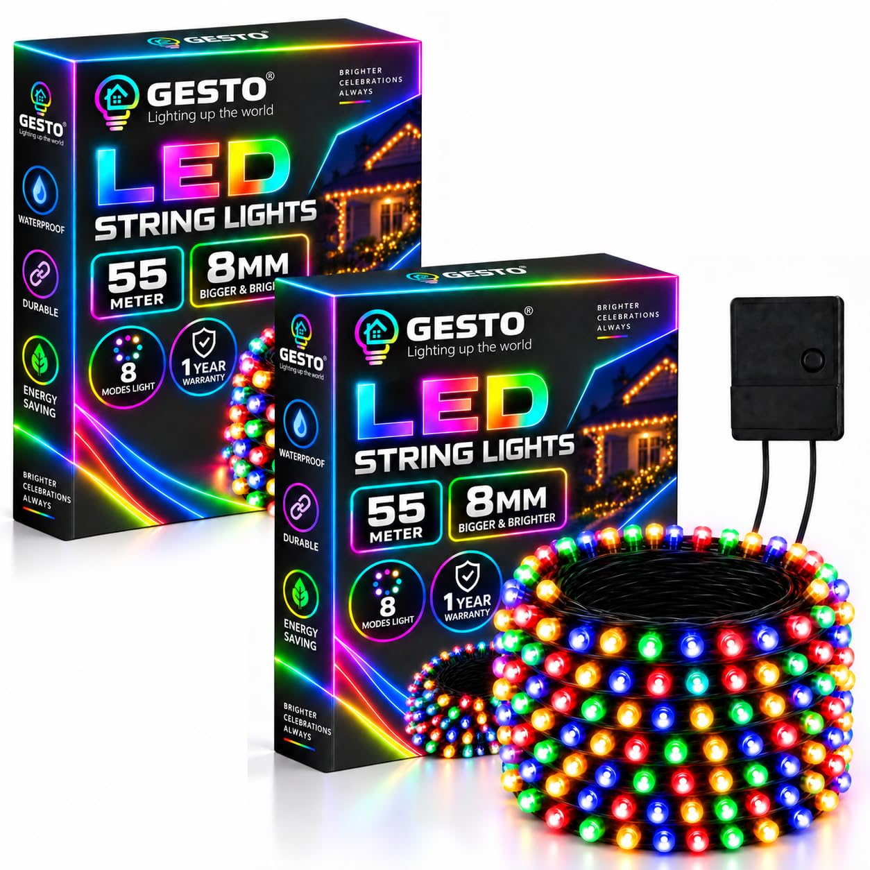 Gesto 55m LED String Lights - Multicolor & 8 Modes -1