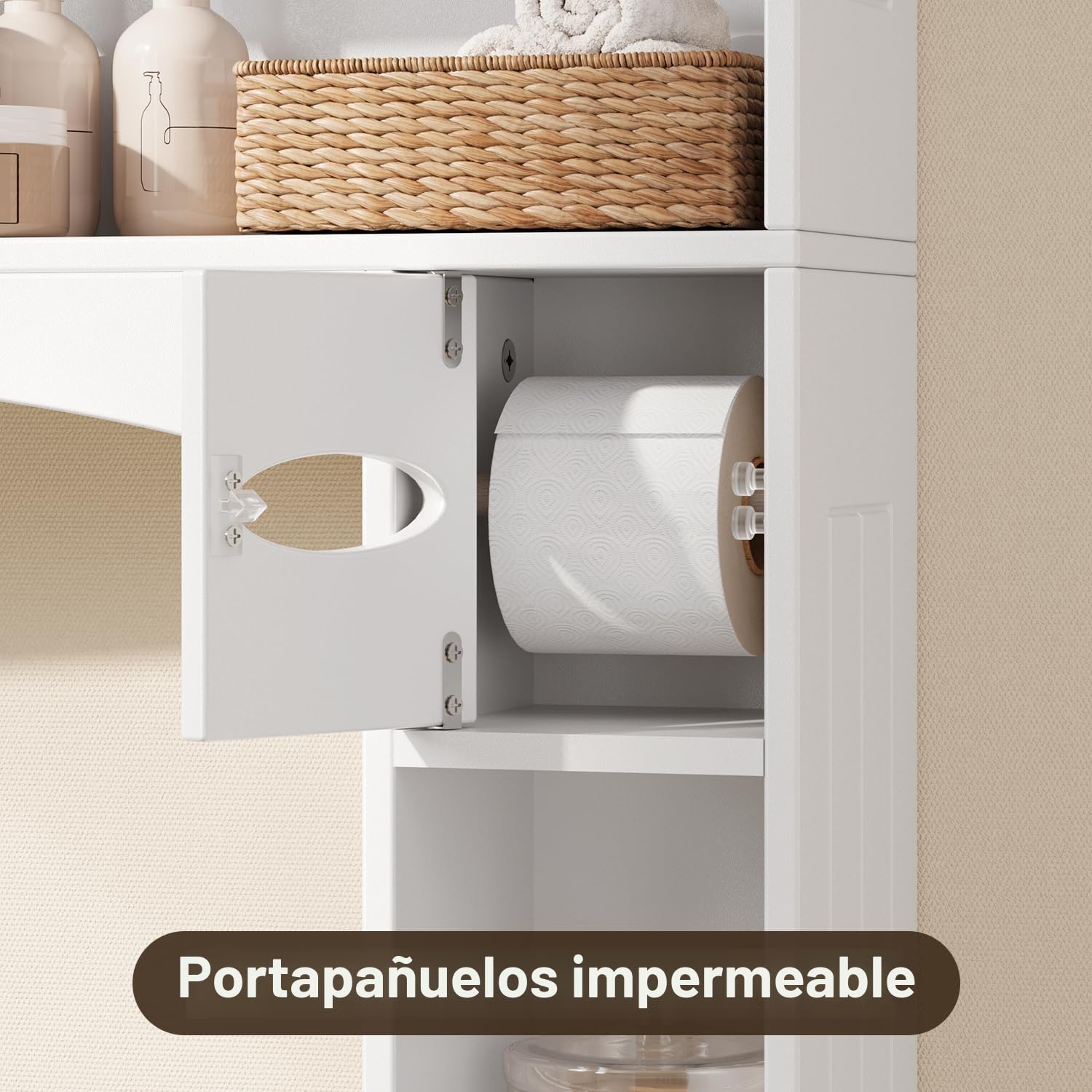 Xbro Armario sobre Inodoro, Mueble sobre Inodoro con Doble Puerta, Portarrollos de Papel Higiénico y Estante Ajustable, 82 x 20 x 179 cm, Blanco