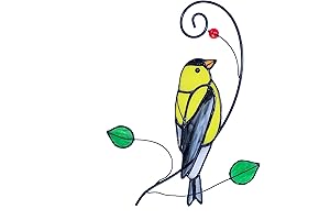 Lolitarcrafts Goldfinch Stained Glass Window Hangings Bird Suncathers for Window