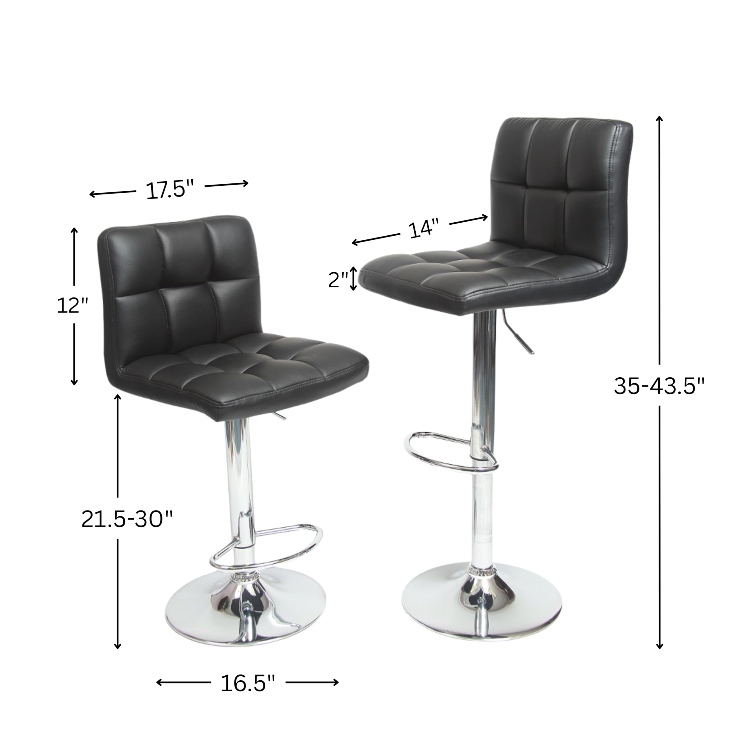 Roundhill Pelle Girevole Regolabile Idraulico Sgabello da Bar, Set di 2 Nero
