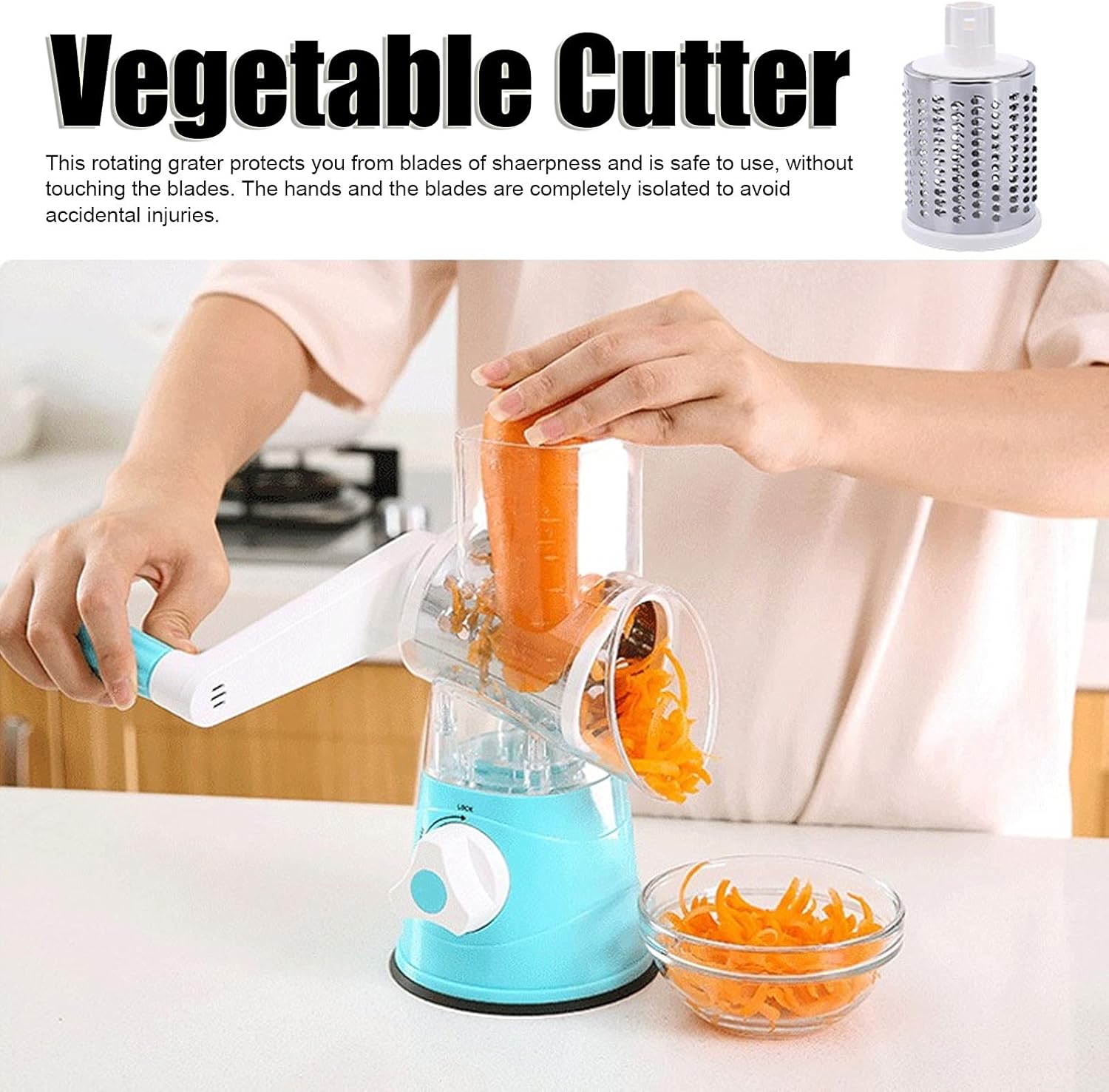 Rotary Cheese Grater Shredder, Multifunctional Vegetable Cutter Manual Food Grater Shredder Chopper Kitchen Accessories(Blue)