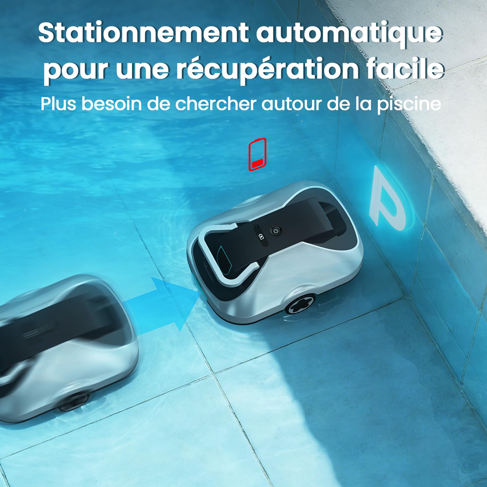 Batería para robot de piscina, robot aspirador inalámbrico, tiempo de funcionamiento de 200 minutos, navegación inteligente, función de aparcamiento automático y filtrado ultrafino, compacto y