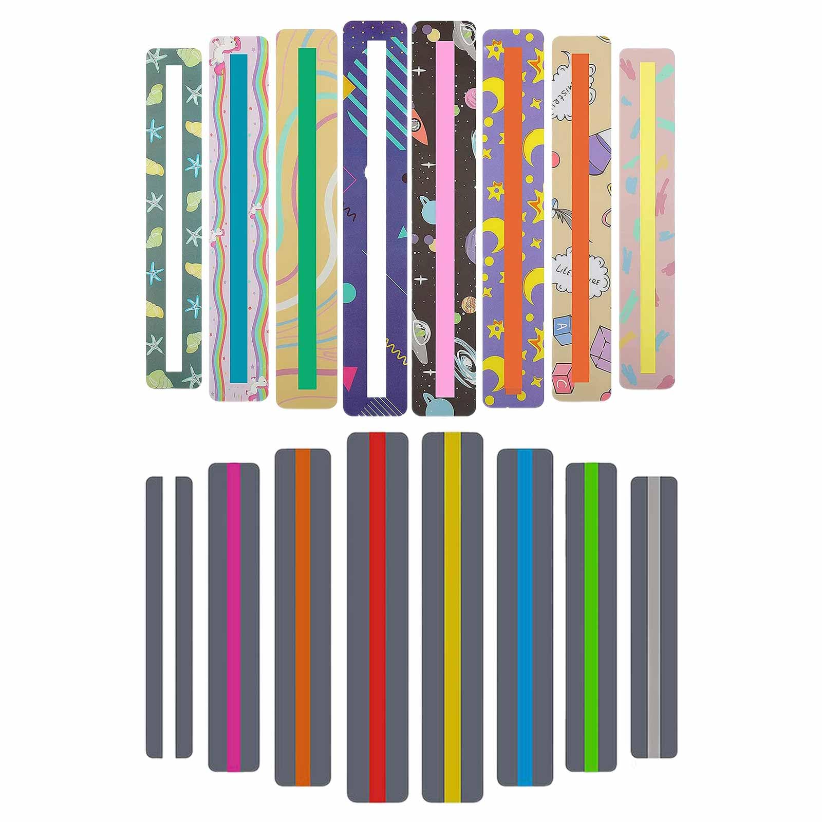16 Piece Guided Reading Highlight Strips, Colored Overlays Bookmarks Help with Dyslexia, Reading Trackers Ruler
