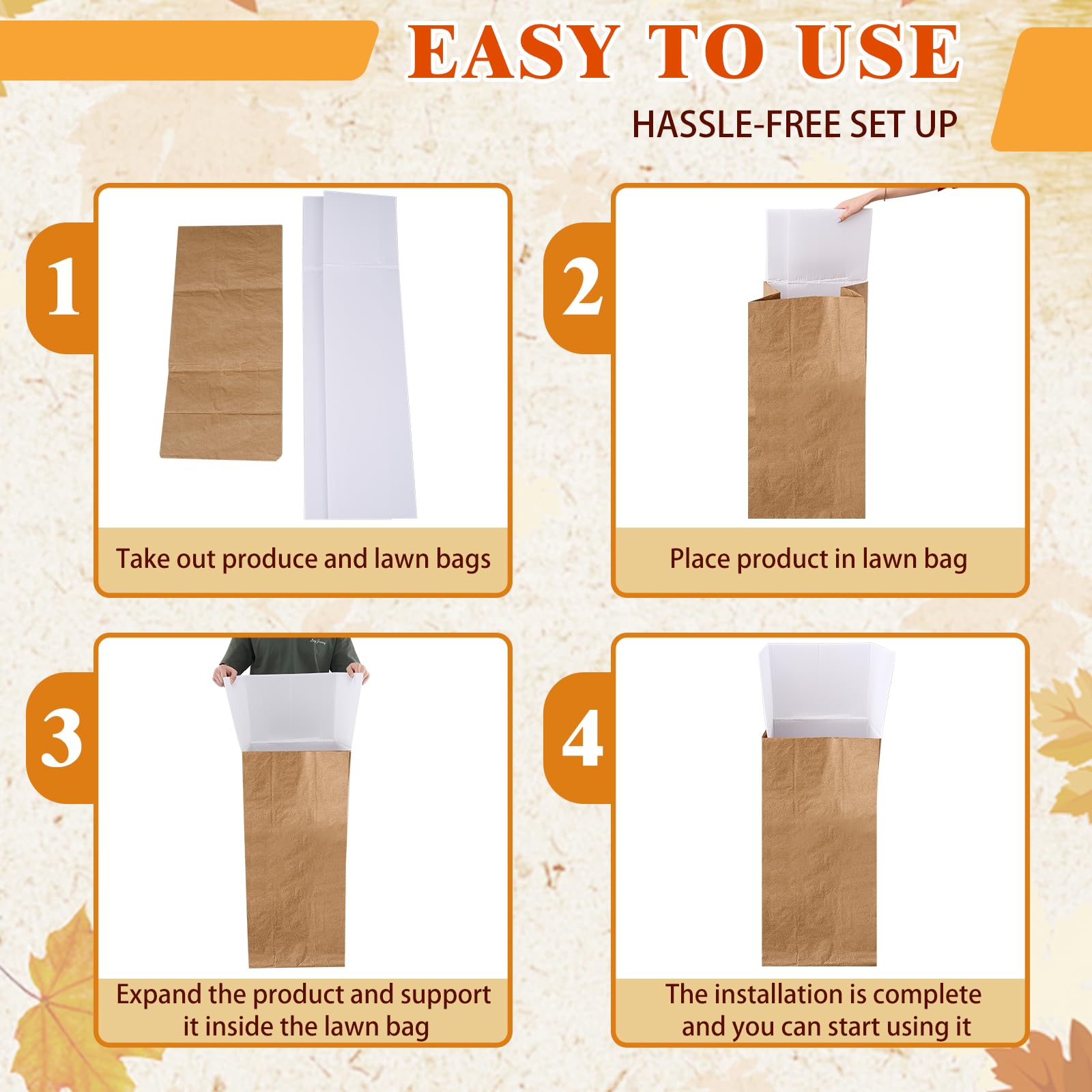Tioncy 2 soportes para bolsas de hojas de papel para césped y hojas, soporte reutilizable para bolsas de césped, fácil de doblar, para recoger hojas, barrer y recoger desechos del patio
