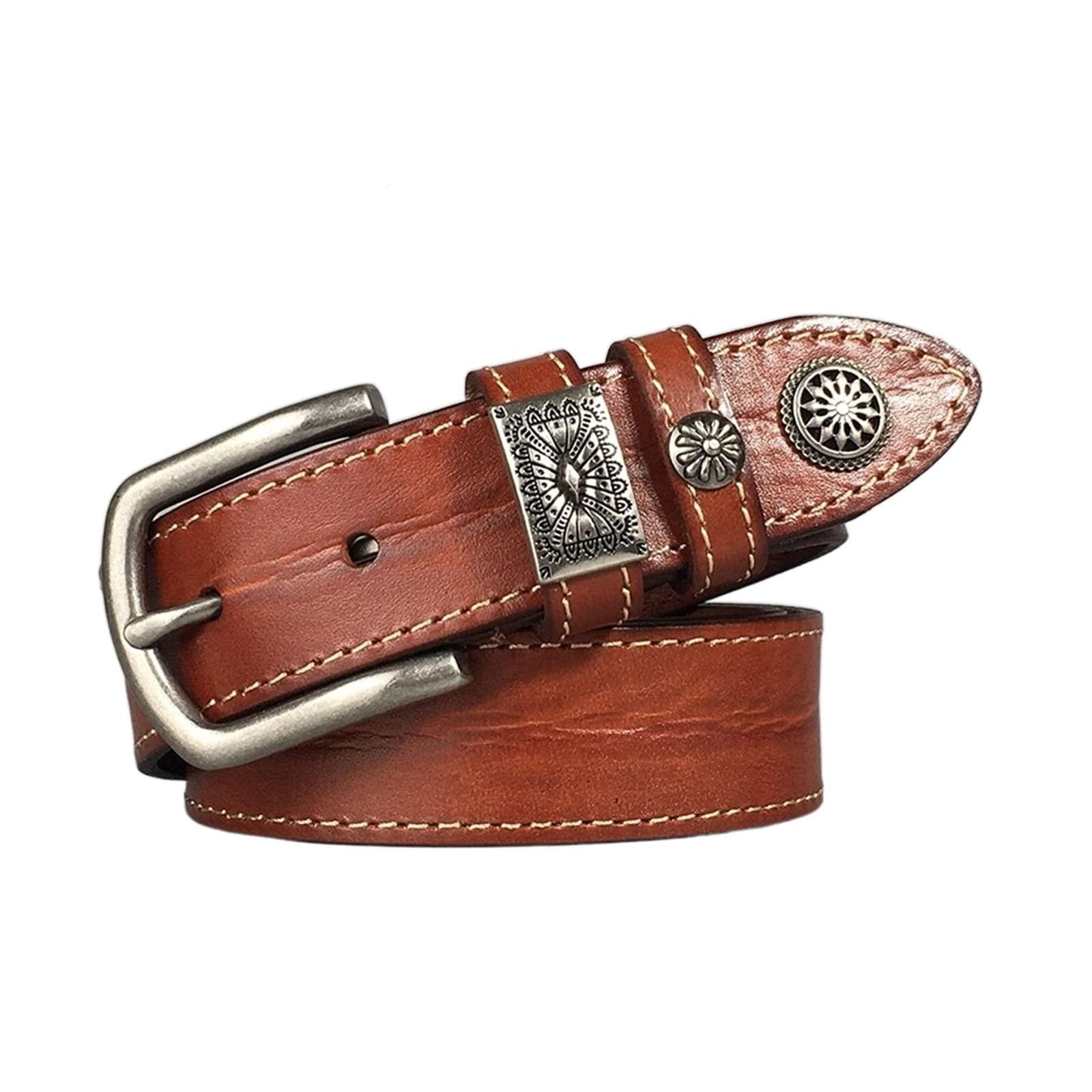 White Jeans BAOKELAN Wide Disc Belt For Women Boho Concho Leather