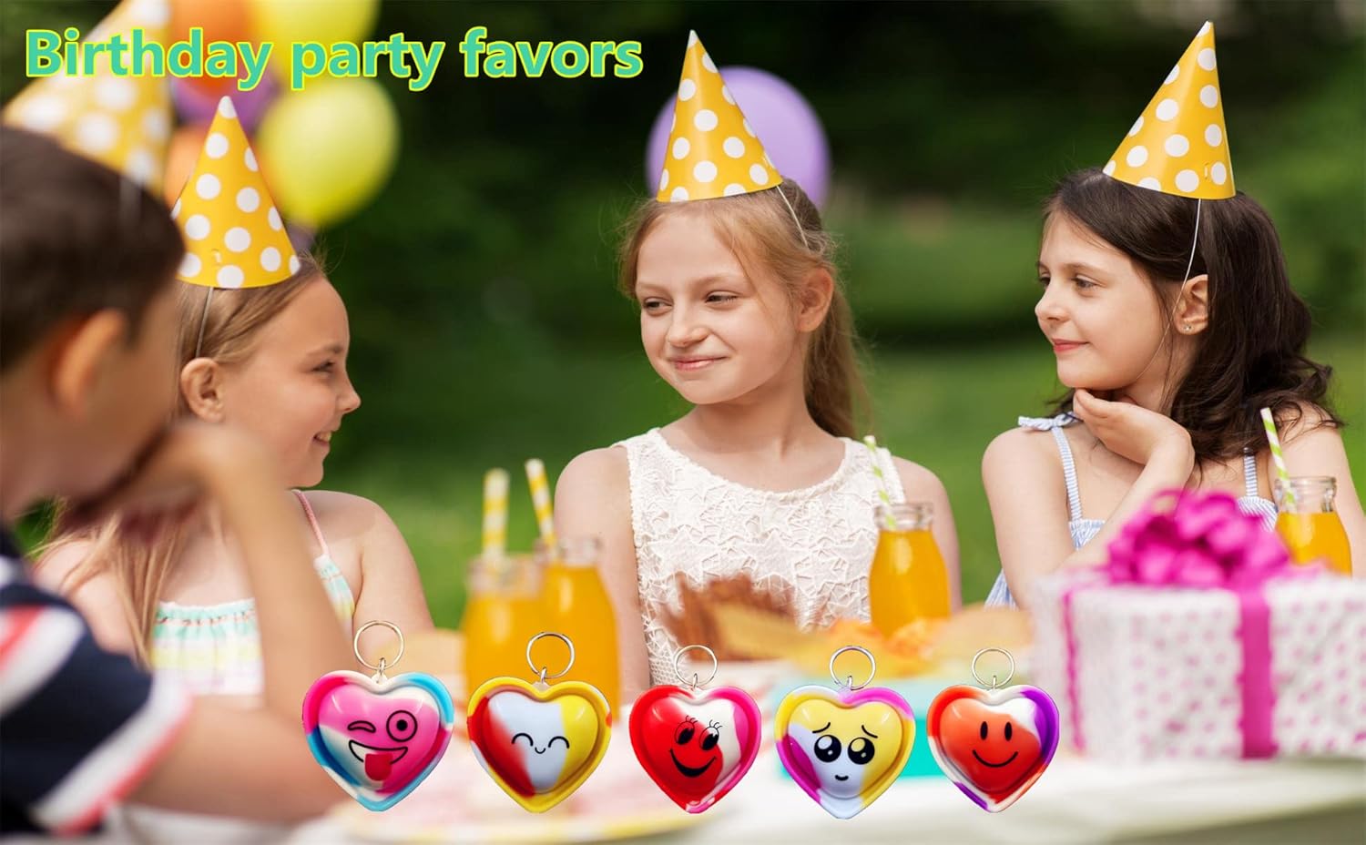 30 packs Bulk Heart expression Mini Pop Fidget Keychain For Kids Him Her Gifts Toys，Birthday Valentine Party Favors, Valentine's Day Wedding Party Favors Classroom Student Gifts