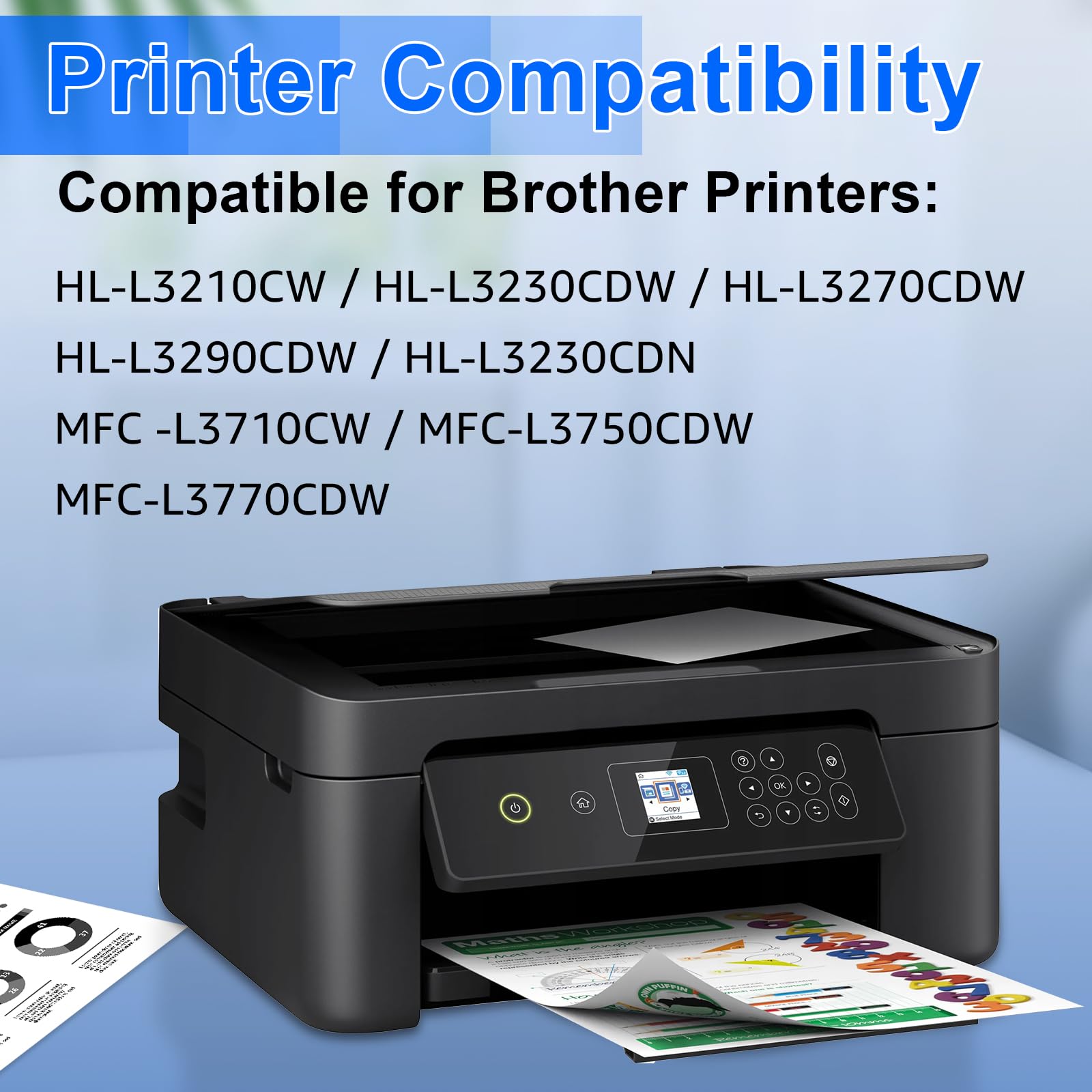 NineLeaf TN227 BK/Y/M/C - Juego de cartuchos de tóner de repuesto para impresora Brother TN-227 TN223 TN-223, funciona con impresora HL-L3230CDN DCP-L3550CDW MFC-L3770CDW HL-L3210CW (paquete de 4,