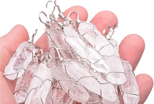 Miniatura 4 de Collar con colgante envuelto en alambre de cristal curativo mineral crudo de cuarzo blanco natural