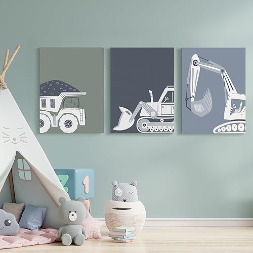 Miniatura 4 de Camión de construcción para habitación de los niños, decoración de pared Art Deco Bulldozer, póster de vehículo de tractor, camión volquete, arte de