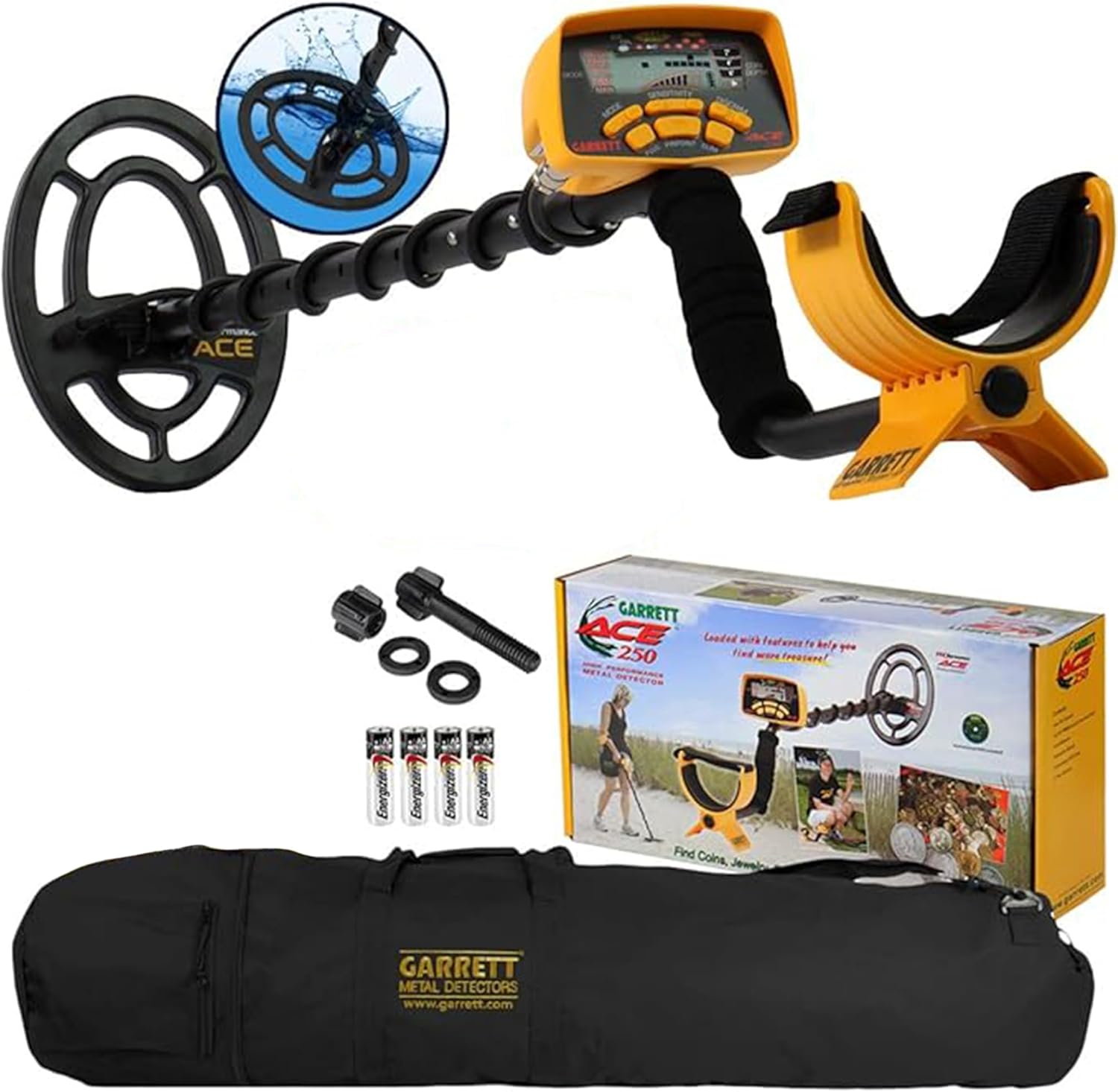 Garrett ACE 250 Metal Detector Bundle – Electronic Pinpointing, 5 Search Modes, Accept/Reject Discrimination, Depth Indicator, Includes Carry Bag