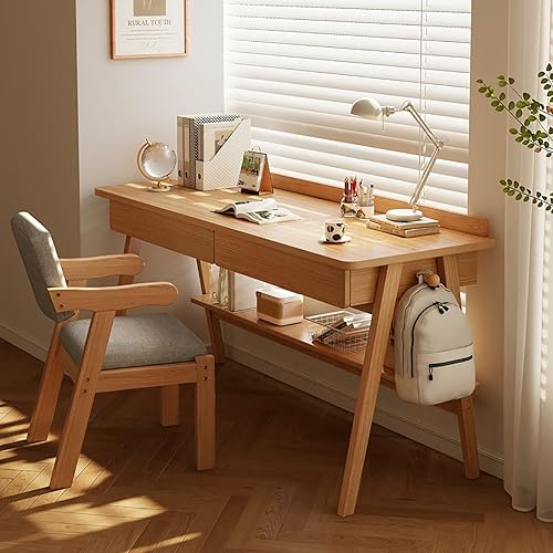 Escritorio para computadora con 2 cajones y estantes, escritorio de oficina en casa con ganchos, escritorio de estudio de trabajo moderno para disponible en Yaxa Mexico