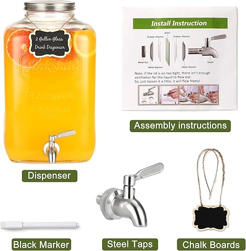 Miniatura 5 de Dispensadores de bebidas de vidrio de 2 galones con soporte, dispensador de agua de vidrio grande, grifo y tapa a prueba de fugas de acero