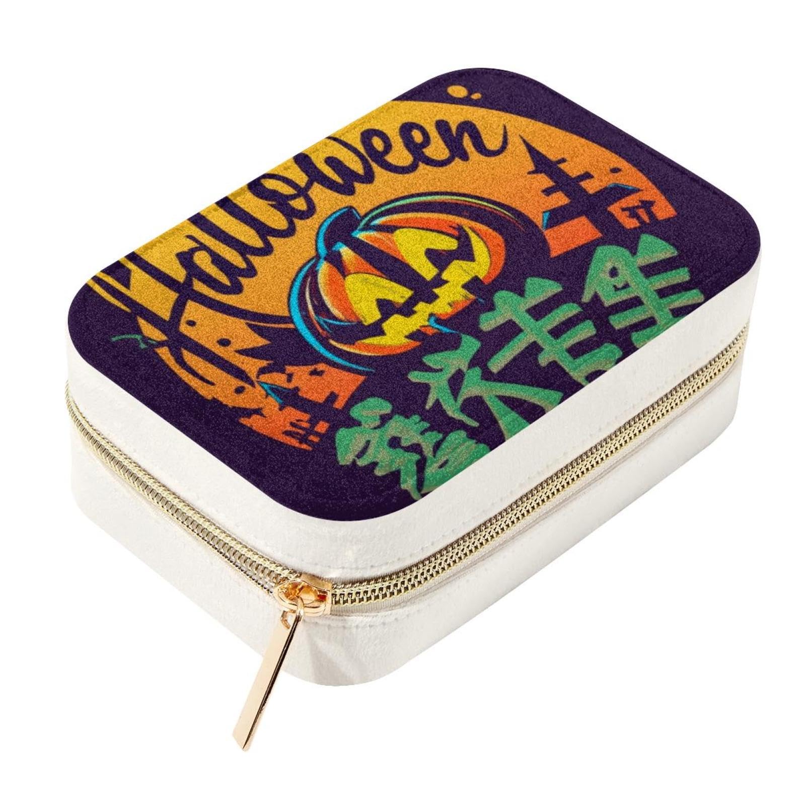 Boîte à bijoux de voyage en velours d'Halloween avec compartiments