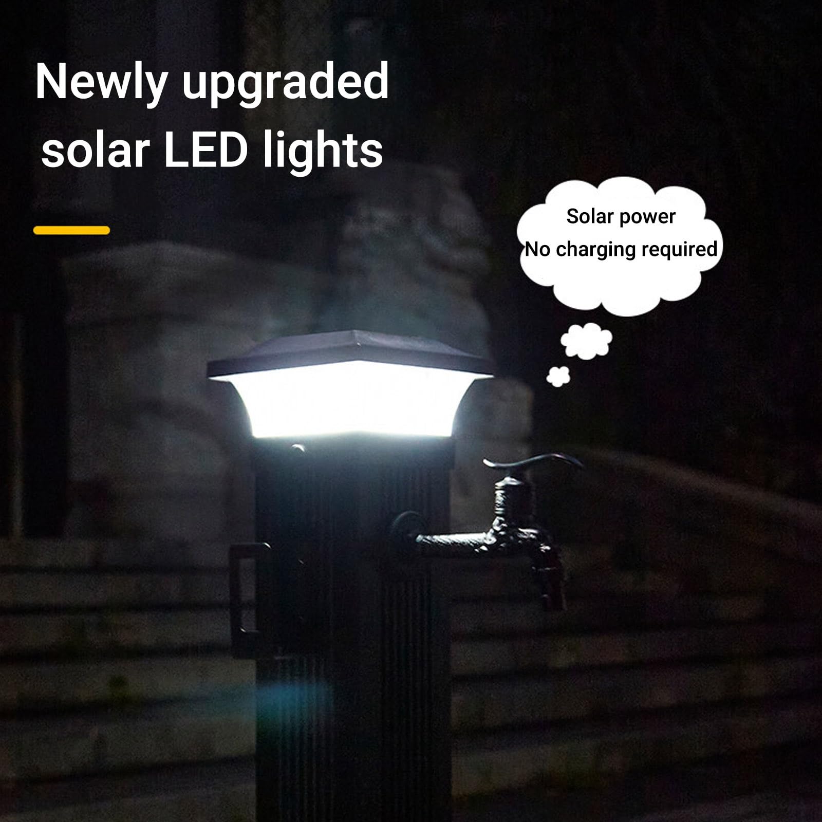 Zasilany energią słoneczną słup wody ogrodowej z oświetleniem LED, odporny na mróz hydrant zewnętrzny z miedzianym kranem i pistoletem natryskowym, kran ogrodowy ze stopu aluminium 23,8/41 cala (typ B