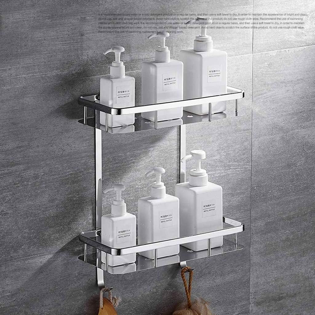 Wall Mounted Bathroom Shelf Without Drilling, Kitchen Storage Basket with Stainless Steel Anti Rust Plastic Shower