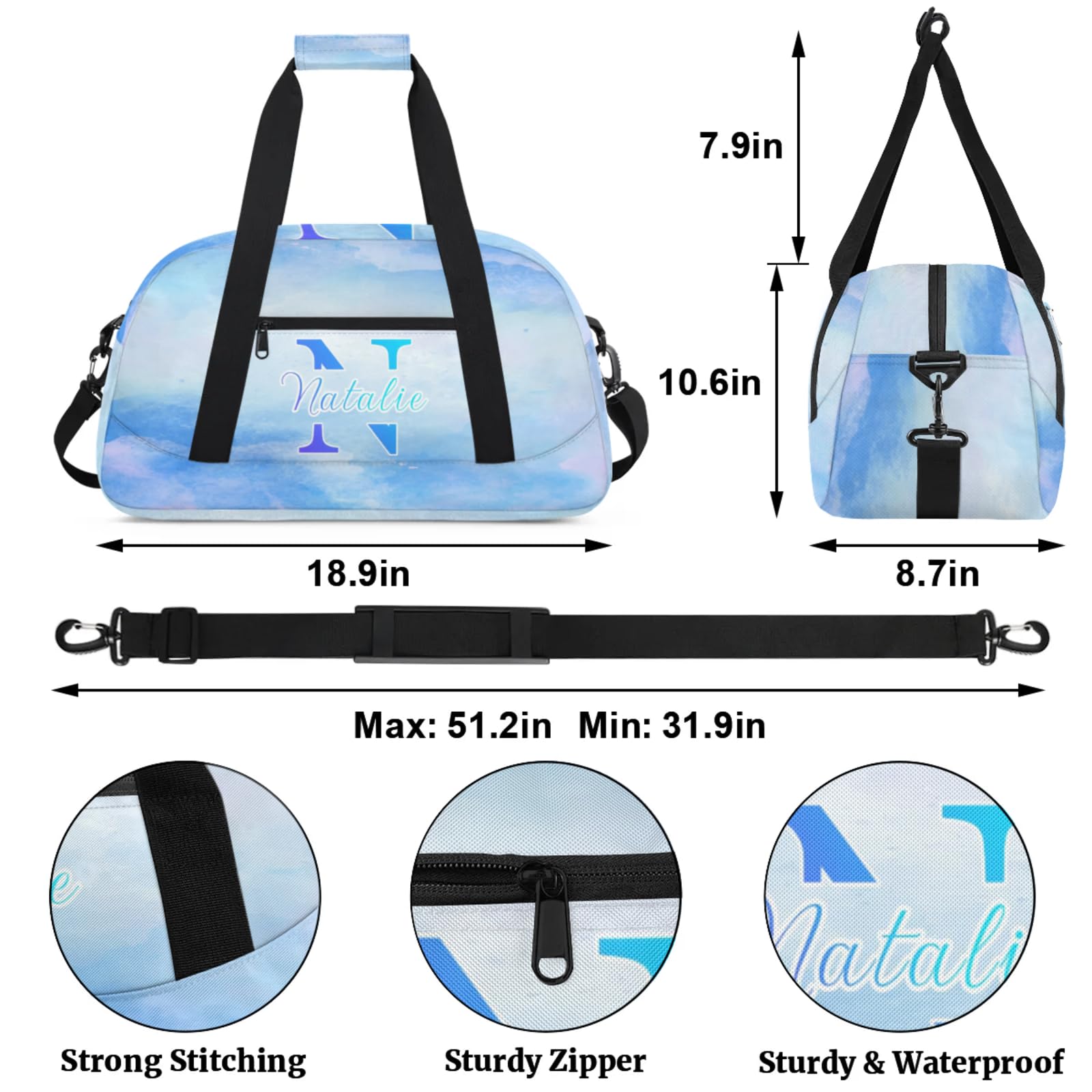 Personalized Kids Sports Duffel Bag with Name Custom Gym Dance Bag for Boys Girls Waterproof Weekender Overnight Bag for Travel Cheerleading Gymnastics Landscaping