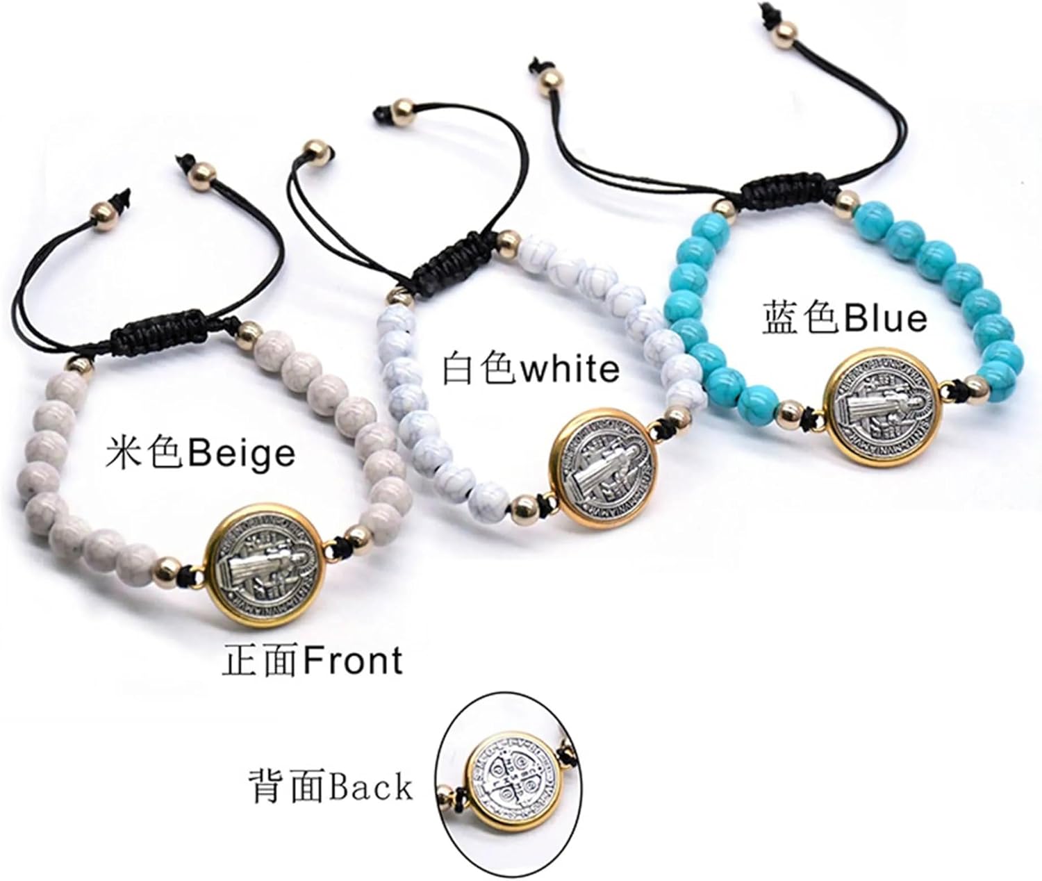 925 Sterling Silver San Benito Bracelet For Women And Men, Catholic Beaded St Benedict Bracelet, Cross Beads St Benedict Rosary Bracelets Prayer Beads Adjustable