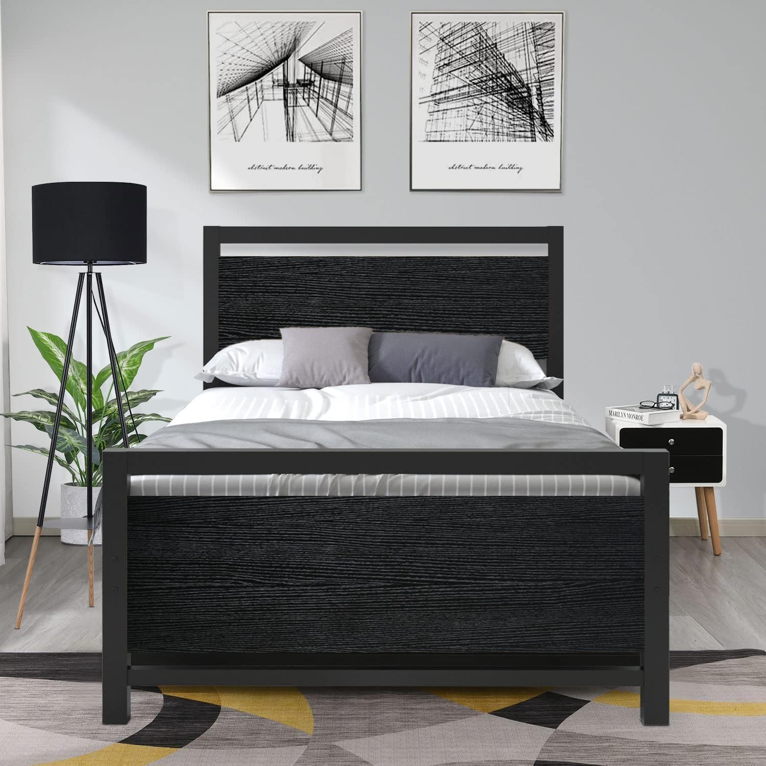 Catrimown Twin Bed Frames with Headboard, Metal Twin Size Bed Frame with Strong Steel Slat Support, Heavy Duty Platform Bed, Under Bed Storage, Noise-Free, Easy Assembly, No Box Spring Needed, Black