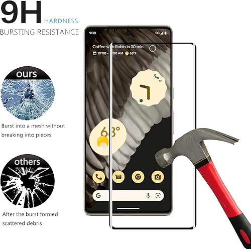 Miniatura 4 de Protector de pantalla de vidrio templado para Google Pixel 7 Pro 5G, curvado 3D, dureza 9H, antiarañazos, HD transparente, compatible con Google