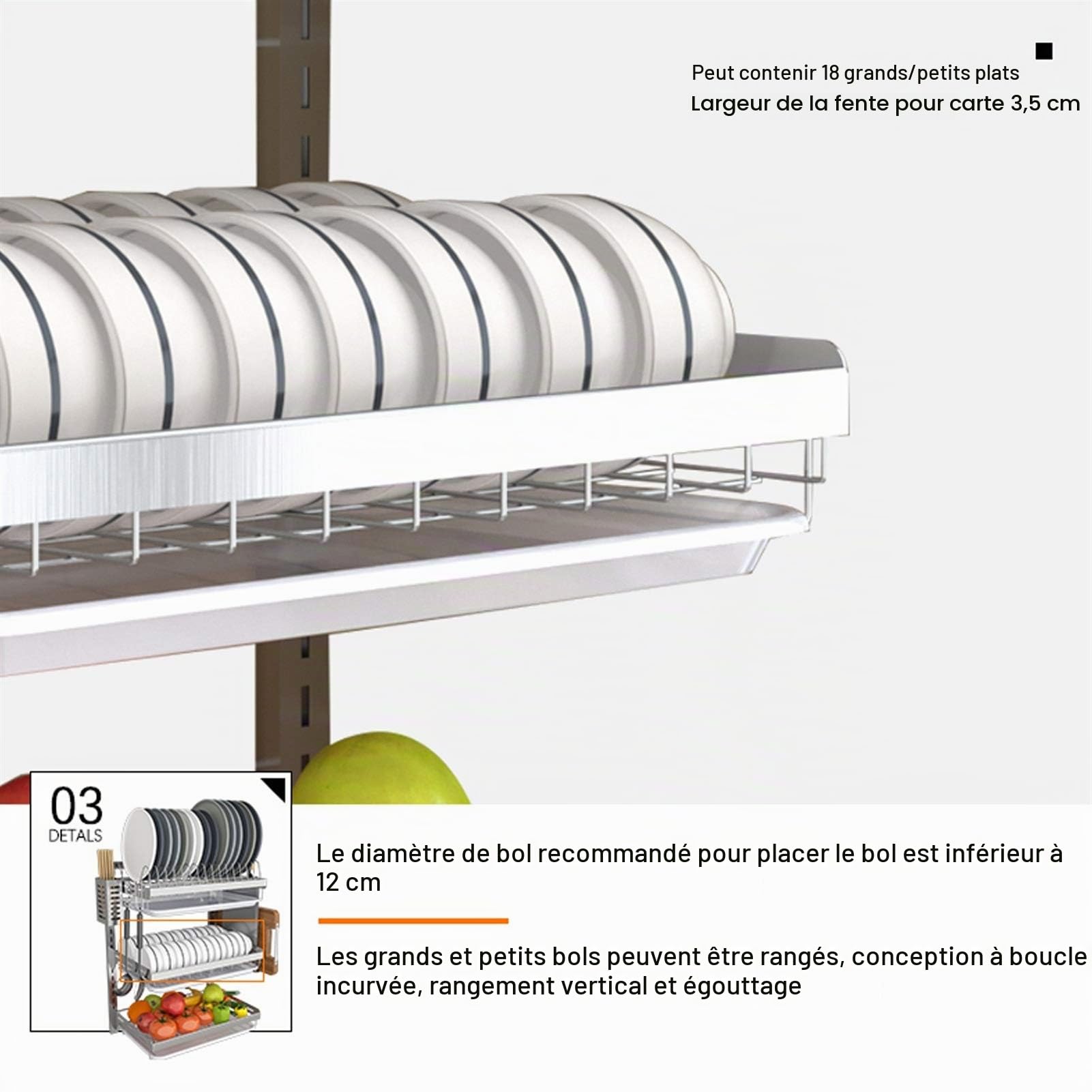 Panier À Égouttoir Mural en Acier Inoxydable pour Cuisine avec Support Perforé - 2 Couches / 3 Couches. (Size : 3 layers-High21.9in)