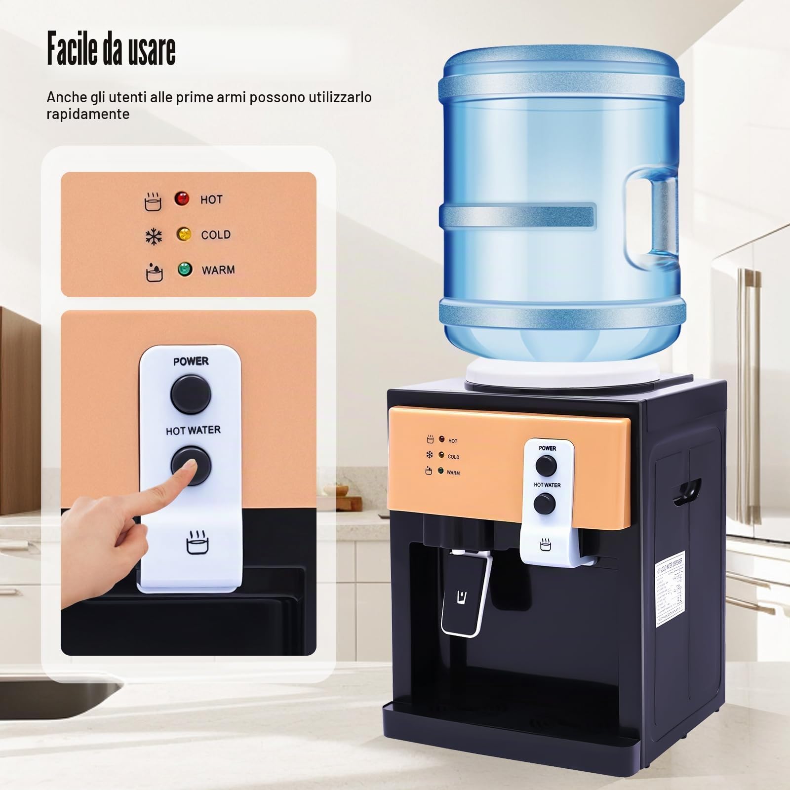 Distributore elettrico di acqua calda e fredda 550 W, uscita acqua potabile, ufficio domestico, ufficio, desktop, 5 – 18 l, nero