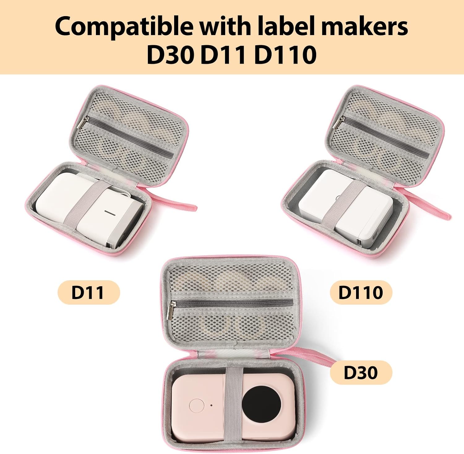 TUGUAI Label Maker Case Compatible with Phomemo D30 JADENS D110 NiiMbot D11 SUPVAN E10 Label Printer, Hard Carrying Container Storage Holder Organizer for Tape Roll, Charging Cable (Box Only, Pink)