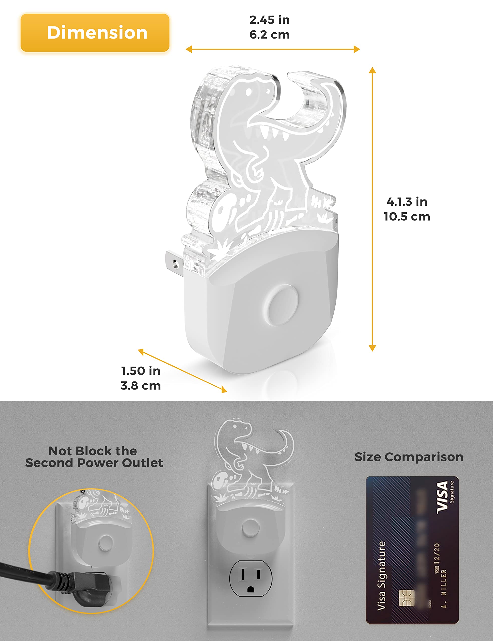 LOHAS - Luz nocturna de dinosaurio para niños, luz nocturna para niños, enchufe del atardecer al amanecer, luces nocturnas LED velociraptor enchufables a la pared, RGB + blanco suave 3000K, 3 modos de 4