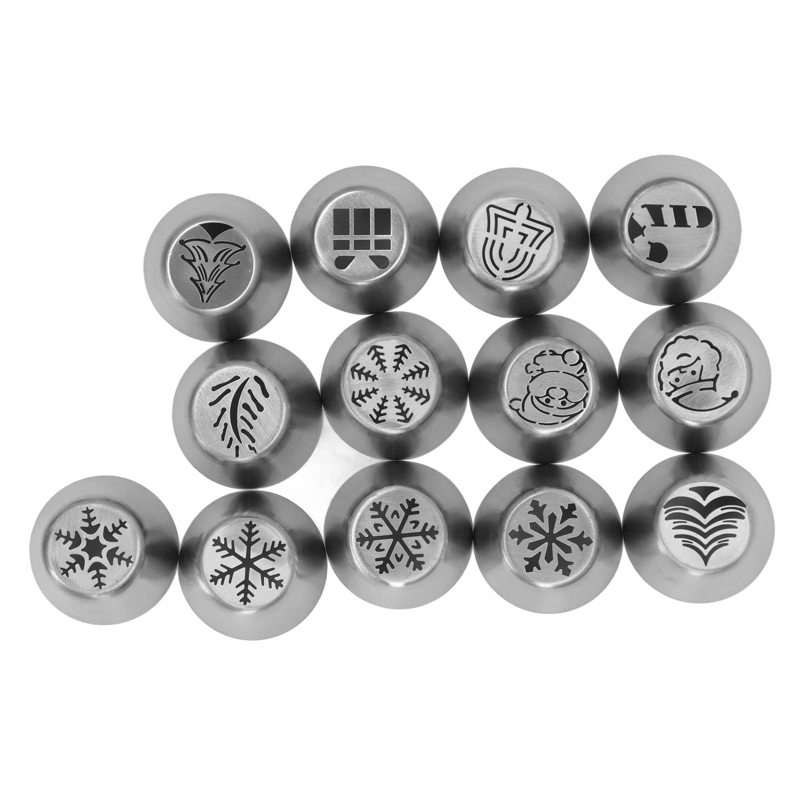Christmas Cake Decorating Tips 13pcs | Stainless Steel Frosting Nozzles for Cupcakes/Cookies/DIY Baking | Snowflake, Tree, Bell Designs
