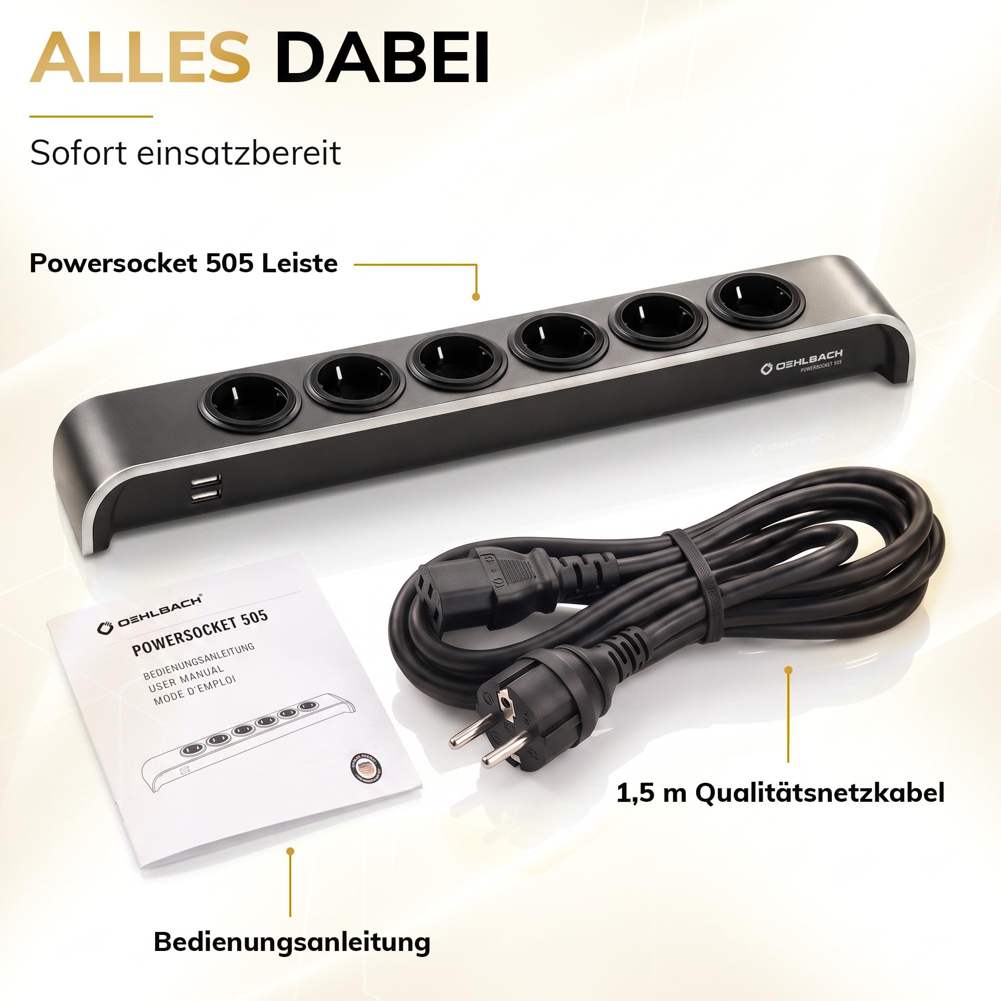 Oehlbach Powersocket 505 Multiprise de Haute qualité Design Compact, 2 Ports USB Haute Puissance pour Tablette et Smartphone Anthracite