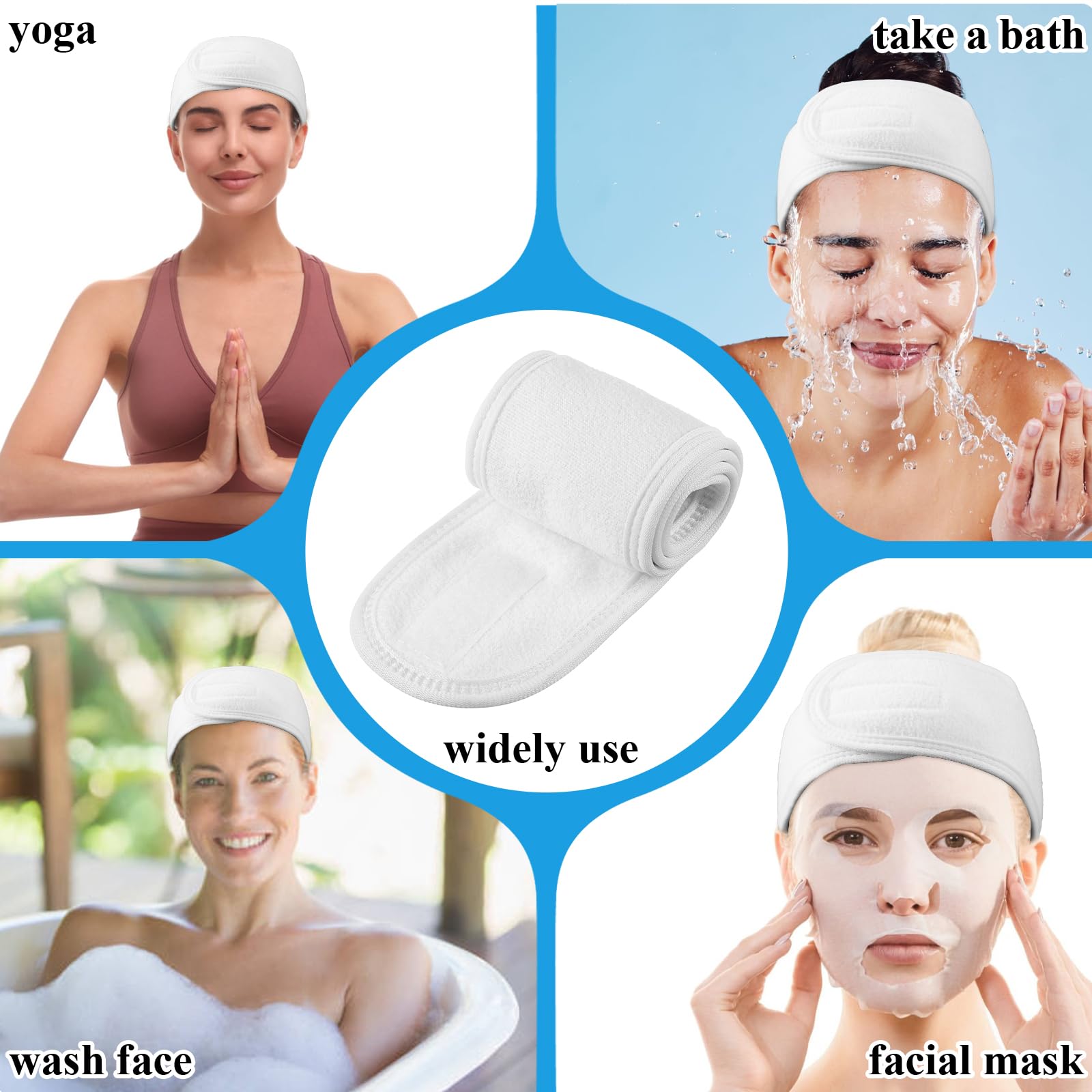 Set di 24 fasce per capelli da spa per il viso, 100% cotone di alta qualità, fasce per capelli per trattamenti viso, 61 x 8 cm, fascia regolabile per capelli, per donne, trucco e cura della pelle
