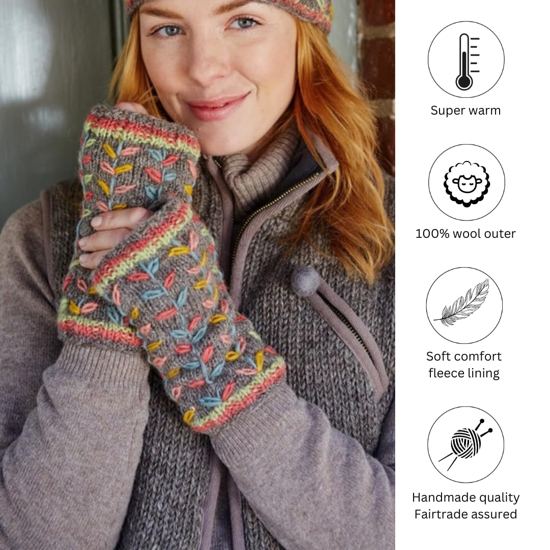 Oorwarmers voor dames, wol, fleecevoering, handgebreid, papegaaien, meerkleurig, eenheidsmaat, handgemaakt, pachamama, fair trade