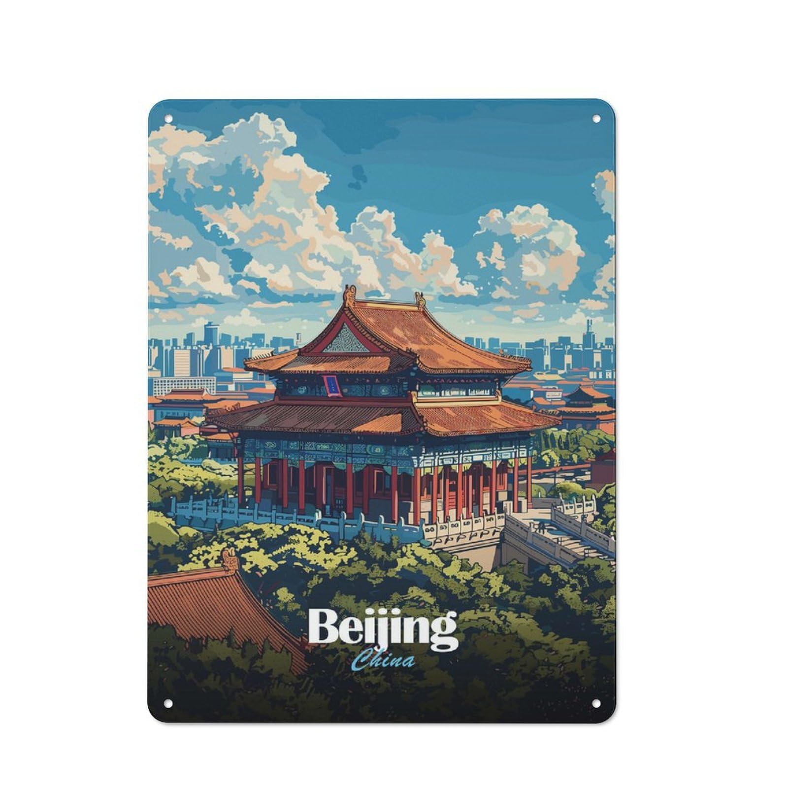 Vintage Beijing Cityscape Garden Room Metal Sign 40x30cm, Porch Wall Decor for Conservatory, Home Bar Or Utility Room