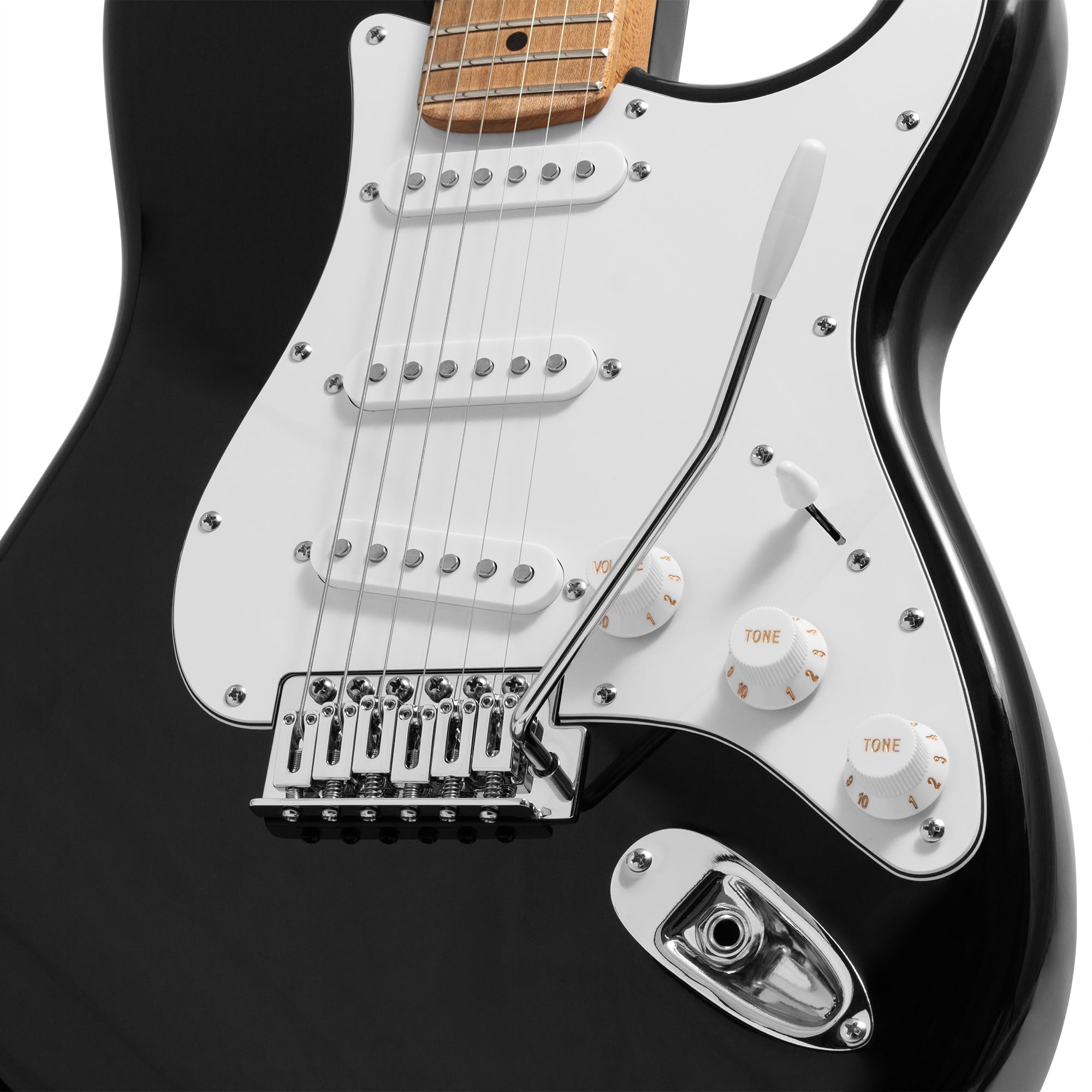 Tiger ELG-BK Chitarra Elettrica Full Size -Manico in Acero Stagionato, Pickup SSS Versatili - Nero - Adatta a Tutti gli Stili Musicali