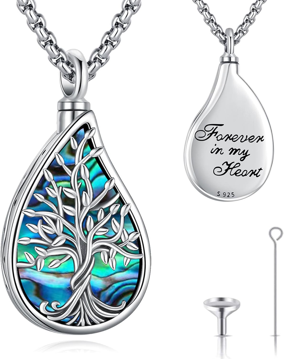 Urn Necklace for Ashes for Women/Men 925 Sterling Silver Cremation Jewelry w/Funnel Filler Memorial Jewelry Gifts